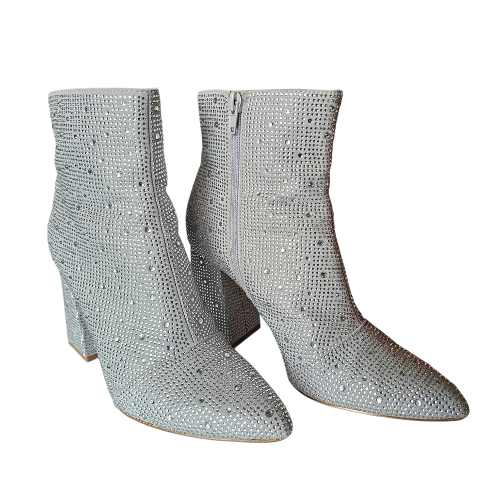BCBGeneration Briel 2 Silver Jeweled Ankle Boots Booties Size 7 EUC